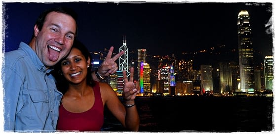 On the Avenue of Stars taking in a gorgeous view of Hong Kong Island.