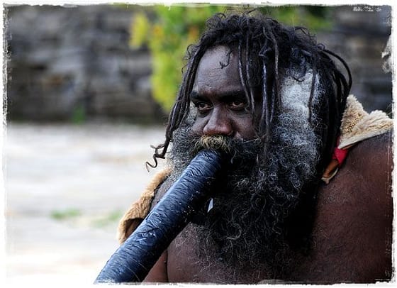 Aborigini Playing Didgeridoo at Blue Mountains, Australia