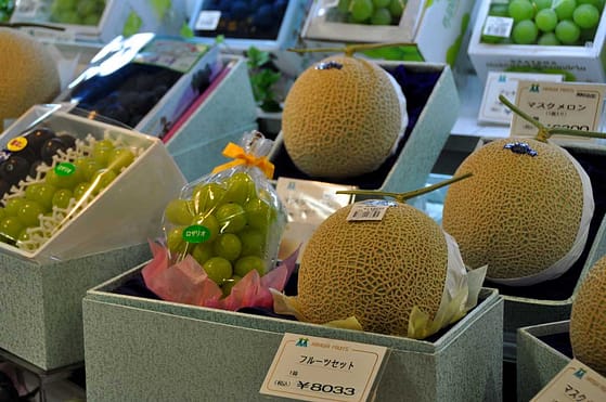 Fruit in Japan is a luxury, and necessarily expensive. This little gift box of deliciousness goes for around $80 USD. Yikes!